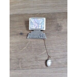 JJ signed computer with dangling computer mouse  brooch / pin